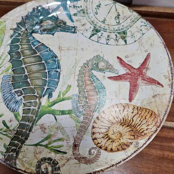 Pier 1 Spikey The Seahorse Melamine Plates 9in set-4  sea life shells unbreakabl - Picture 7 of 12